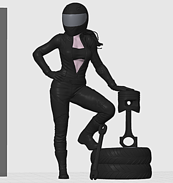 ESTATUETA MOTOQUEIRA NA OFICINA